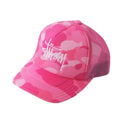 Pre-owned Stussy X Bape Trucker Cap 'pink' | Men's Size Onesize
