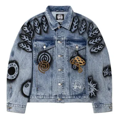 Stussy X Dries Van Noten Hand-stencilled Denim Jacket 'washed Blue'