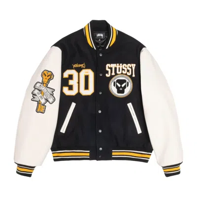 Pre-owned Stussy X Goldie Metalheadz 30 Varsity Jacket 'black'