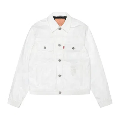 Pre-owned Stussy X Levi's Leather Trucker Jacket 'tofu' In White