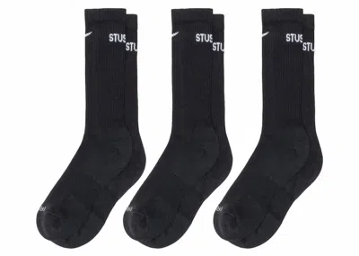 Pre-owned Stussy X Nike Drifit Crew Socks (3 Pack) In Black