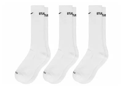 Pre-owned Stussy X Nike Drifit Crew Socks (3 Pack) In White
