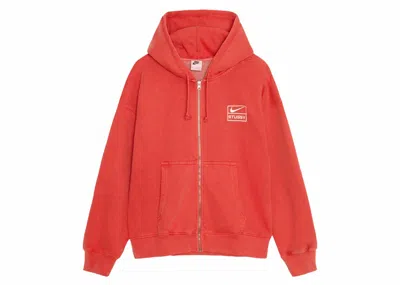 Pre-owned Stussy X Nike Pigment Dyed Fleece Zip Hoodie (asia Sizing) In Habanero Red