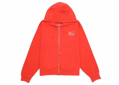 Pre-owned Stussy X Nike Pigment Dyed Fleece Zip Hoodie In Habanero Red