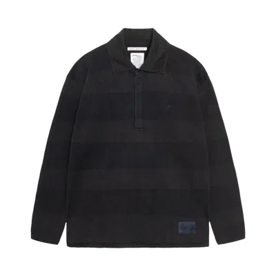 Pre-owned Stussy X Our Legacy Work Shop Rugby 'mud Overdye Stripe' | Black | Men's Size M
