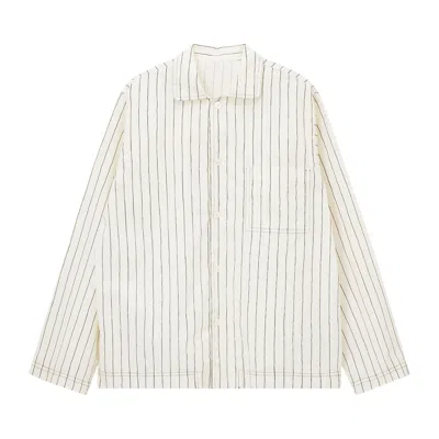Pre-owned Stussy X Tekla Poplin Pajama Shirt 'hand Drawn Stripes' | Cream | Men's Size M In White