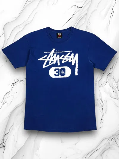 Pre-owned Stussy X Vintage 00s Y2k Stussy Centre Logo Past Present Future Tee In Blue