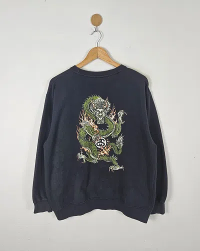 Pre-owned Stussy X Vintage 80's 90's Stussy Dragon Usa Sweatshirt In Navy Blue