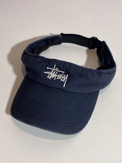 Pre-owned Stussy X Vintage 90's Stussy Navy Embroidered Logo Visor Cap In Blue