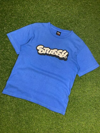 Pre-owned Stussy X Vintage Stussy 00s Bubble 70's Logo Y2k Tee In Blue
