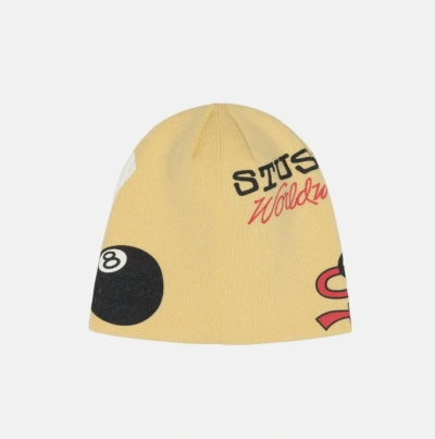 Pre-owned Stussy X Vintage Stussy 8 Ball Mixed Logo Skullcap Beanie Yellow