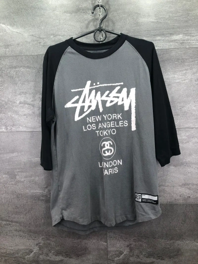 Pre-owned Stussy X Vintage Stussy Baseball World Tour Raglan T Shirt Gray Black Jersey In Grey