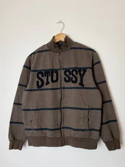 Pre-owned Stussy X Vintage Stussy Big Logo Zip Tracktop Jacket In Brown