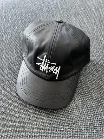 Pre-owned Stussy X Vintage Stüssy Black Leather 6 Panel Strapback Hat