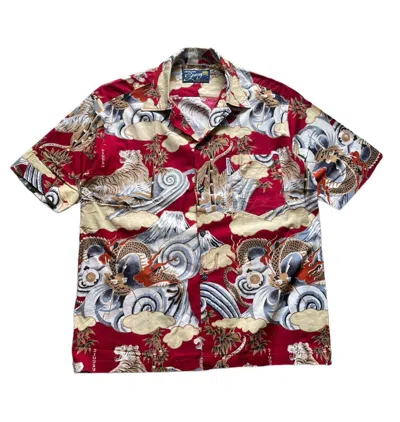 Pre-owned Stussy X Vintage Stussy Dragon Tiger Printed Hawaiian Shirt In Red