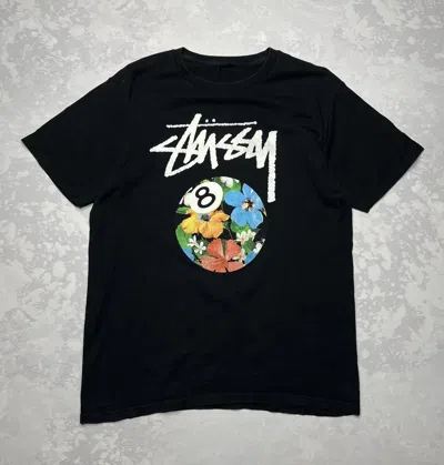 Pre-owned Stussy X Vintage Stussy Floral 8 Ball T-shirt Spellout Logo Graphic Black M