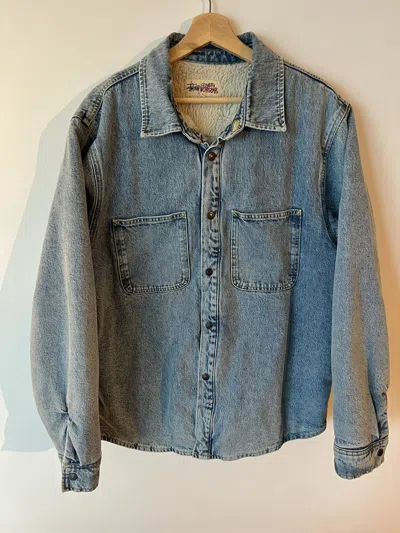 Pre-owned Stussy X Vintage Stüssy Fw20 Sherpa Lined Denim Shirt In Blue