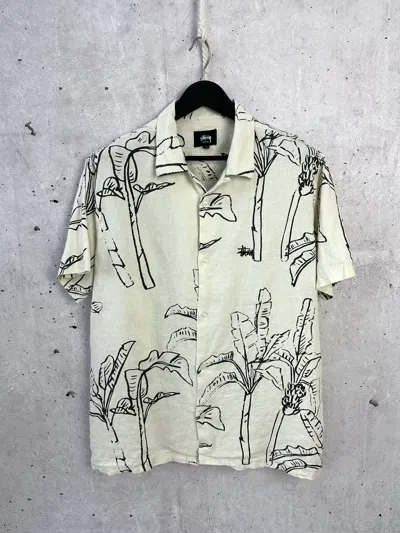Pre-owned Stussy X Vintage Stussy Linen Banana Leaf Ss Ivory Oversize Shirt