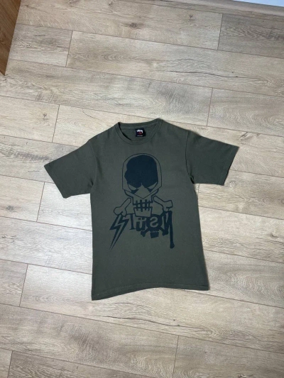 Pre-owned Stussy X Vintage Stussy Skull Big Logo Tee Shirt Size S In Olive
