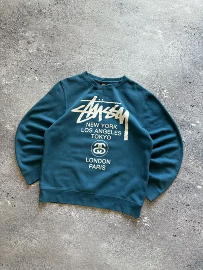 Pre-owned Stussy X Vintage Stussy Sweatshirt Crewneck Spell Out Big Logo Y2k In Blue