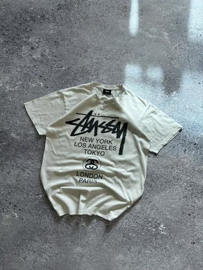 Pre-owned Stussy X Vintage Stussy T Shirt New York Los Angeles Tokyo London Paris Logo In White