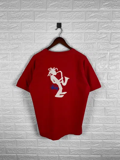 Pre-owned Stussy X Vintage Stussy Trumpet Jazz Man Big Logo Vintage T Shirt In Red