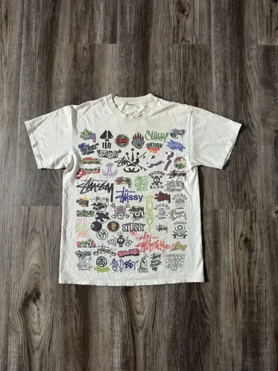 Pre-owned Stussy X Vintage Stussy Vintage All Over Logo T Shirt In White