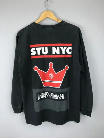 Pre-owned Stussy X Vintage Vtg Stussy Nyc Worldwide/international Run Dmc Design Tshirt In Black
