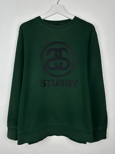 Pre-owned Stussy X Vintage Y2k Stussy Big Logo Crewneck Sweatshirt Usa In Dark Green