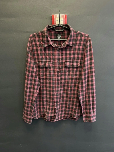Pre-owned Stussy X Vintage Y2k Stussy New York Punk Emo Flannel Checked Shirt In Black/pink