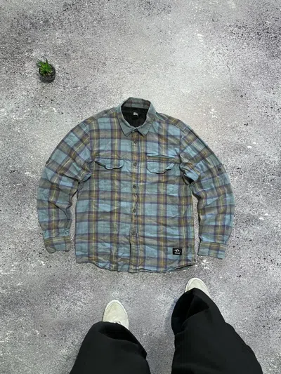 Pre-owned Stussy Y2k  Shirts Long Sleeve Checkered Cargo Pocket Rap In Blue