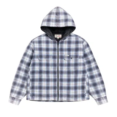 Pre-owned Stussy Zip Hooded Plaid Shirt 'blue' | Men's Size M