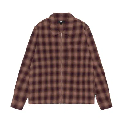 Pre-owned Stussy Zip Twisted Yarn Plaid Shirt 'brown'