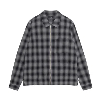 Pre-owned Stussy Zip Twisted Yarn Plaid Shirt 'charcoal' In Multi-color
