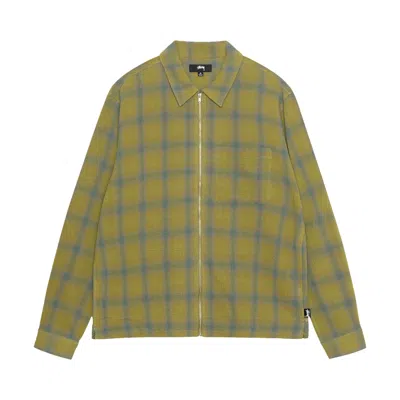 Pre-owned Stussy Zip Twisted Yarn Plaid Shirt 'green' In Multi-color