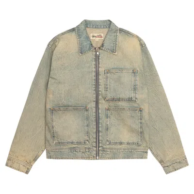 Pre-owned Stussy Zip Work Jacket 'beach Wash' | Blue | Men's Size L