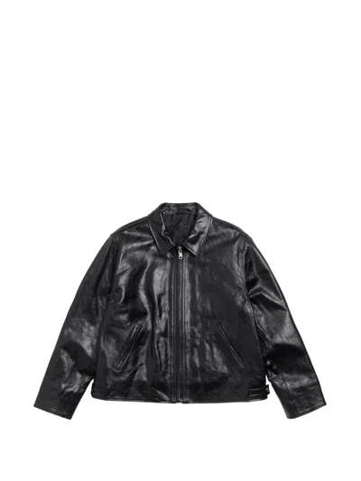 Stussy Zip-up Leather Jacket In Black