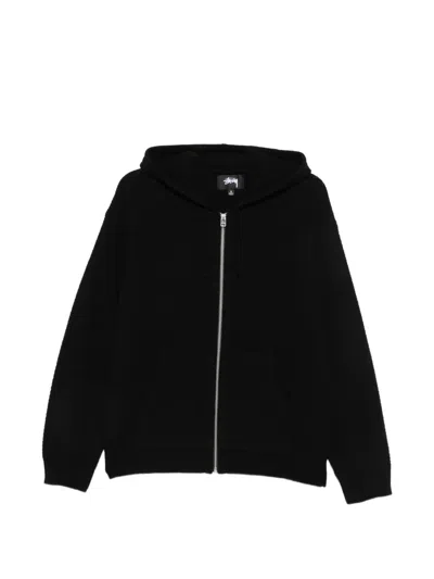Stussy Zip-up Merino-wool Hoodie In Black