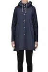 Stutterheim Stockholm Long Print Raincoat In Navy Blue