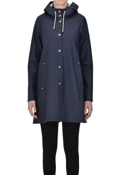 Stutterheim Coated Techno Fabric Raincoat In Navy Blue