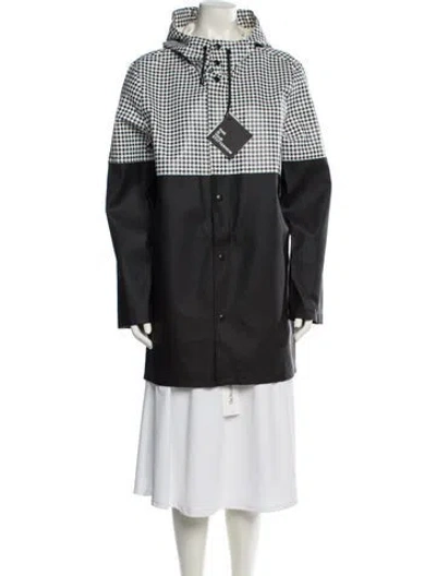 Pre-owned Stutterheim Houndstooth Print Coat In Black
