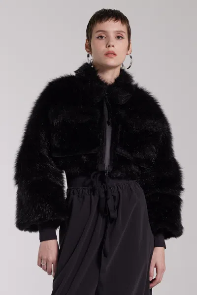 Stutterheim Lilla Tre Zip Faux Fur In Black