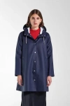 Stutterheim Mosebacke Hooded Long Sleeve Raincoat In Blue