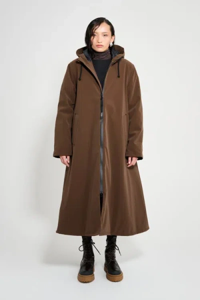 Stutterheim Mosebacke Long Matte Winter Coat In Brown