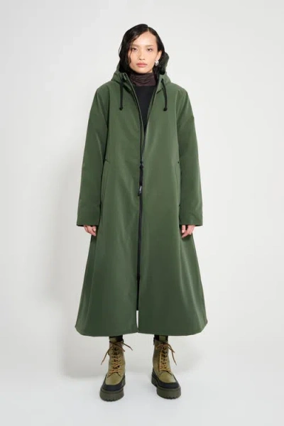 Stutterheim Mosebacke Long Matte Winter Coat In Green