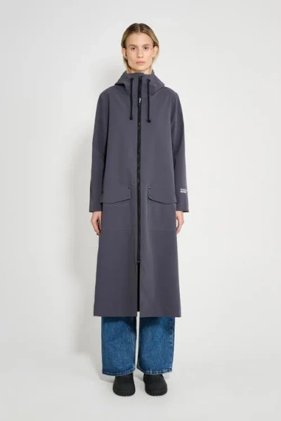 Stutterheim Mosebacke Long Patch Matte Raincoat In Blue