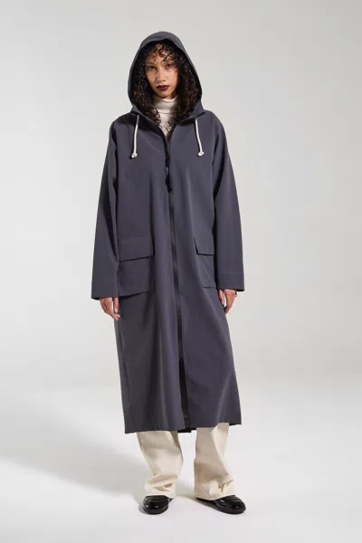 Stutterheim Sandviken Long Zip Matte Raincoat In Metal