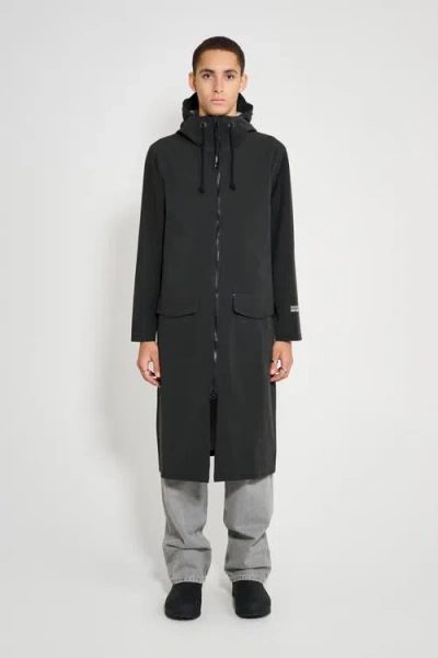 Stutterheim Stockholm Long Patch Matte Raincoat In Black