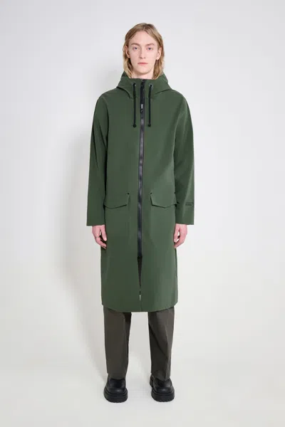 Stutterheim Stockholm Long Patch Raincoat In Green