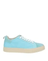 Stw The Vertical Line Woman Sneakers Azure Size 8 Leather, Textile Fibers In Blue